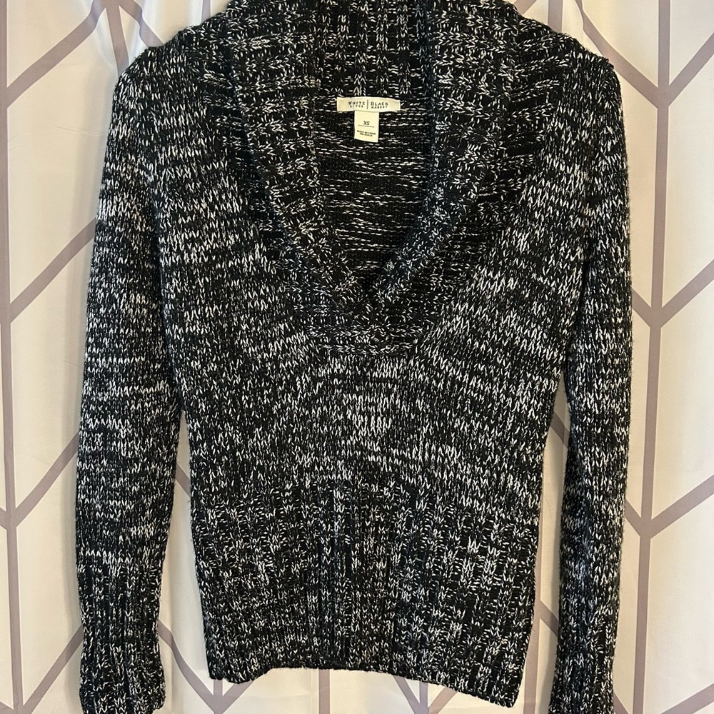White House Black Market White Black Silver Cowl Neck Sweater